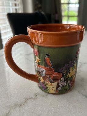 Rust Orange Botanical Bird Ceramic Mug